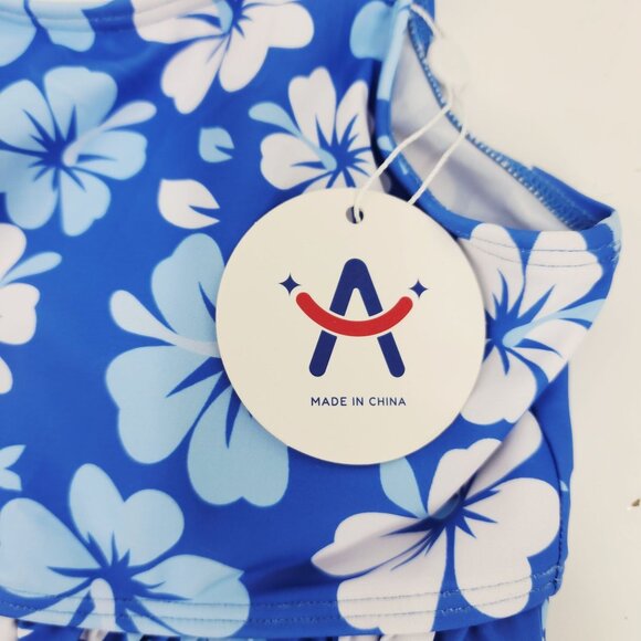 Girls Blue Floral Two-Piece Swimsuit With Ruffle Detail Size 12 - Picture 5 of 6